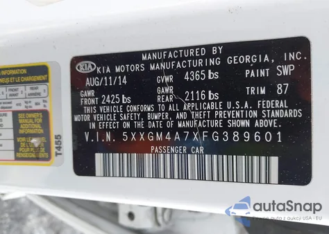 2015 Kia Optima Lx from USA, damaged, VIN 5XXGM4A7XFG389601